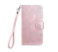 Norn Samsung Galaxy A02s Phone Case,Tree of Life Embossed Folio Flip PU leather wallet case,with stand function,Magnetic Closure,shokproof Protective Cover Case with Card Slots,Pink