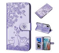 Norn Samsung Galaxy A12 5G Phone case,cute Embossed Sika Deer Pattern,Folding Stand PU folio Leather wallet case,shokproof Protective Flip Case with Card Slots,Magnetic Closure,Purple/violet