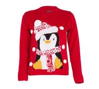 NOROZE Boys Christmas Jumper 3D Kids Bird Reindeer Retro Unisex Xmas Santa Snowman Penguin Pullover Sweater, Christmas Sweater Girls (Penguin Red, 11-12 Years)