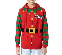 NOROZE Boys Christmas Jumper Hoodie Elf HoHo Candy Cane 3D Knitted Pullover Kids Xmas Top