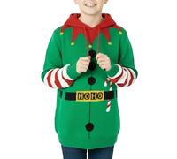 NOROZE Boys Christmas Jumper Hoodie Elf HoHo Candy Cane 3D Knitted Pullover Kids Xmas Top