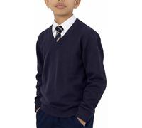 NOROZE Boys V Neck School Jumper | Soft Cotton Blend Knitwear for Kids | Warm, Durable & Easy-Care School Uniform Sweater | Long Sleeve Smart Pullover (UK, Age, 9 Years, 10 Years, Regular, Navy)