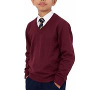 NOROZE Boys V Neck School Jumper | Soft Cotton Blend Knitwear for Kids | Warm, Durable & Easy-Care School Uniform Sweater | Long Sleeve Smart Pullover (UK, Age, 13 Years, Regular, Burgundy)
