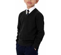 NOROZE Boys V Neck School Jumper | Soft Cotton Blend Knitwear for Kids | Warm, Durable & Easy-Care School Uniform Sweater | Long Sleeve Smart Pullover (UK, Age, 15 Years, Regular, Black)
