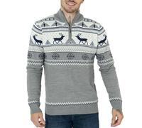 NOROZE Christmas Men's Jumpers | Nordic Style Knitted Lightweight Reindeer Printed Jumper | Crew Neck Long Sleeve Pullover Top (UK, Alpha, 3XL, Regular, Regular, Mock Zip Cream)