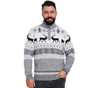 NOROZE Christmas Men's Jumpers | Nordic Style Knitted Lightweight Reindeer Printed Jumper | Quarter Zip Crew Neck Long Sleeve Pullover Top | Christmas Jumper Xmas Jumper Sweaters for Men Cream