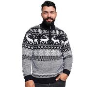 NOROZE Christmas Men's Jumpers | Nordic Style Knitted Lightweight Reindeer Printed Jumper | Quarter Zip Crew Neck Long Sleeve Pullover Top | Christmas Jumper Xmas Jumper Sweaters for Men Navy