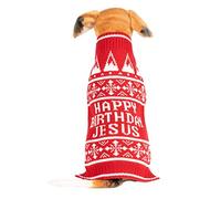 NOROZE Dog Christmas Jumper Warm Winter Clothes Puppy Snowman Elf Soft Coat Xmas Dogs Sweater Outfit (L, Birthday Jesus Red)