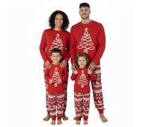 NOROZE Family Christmas Pyjama Set - Matching Reindeer Fair Isle Tree & Star Print PJs (11-12 Years, Red)