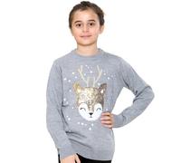 NOROZE Girls Christmas Jumper - Sequin Reindeer Head Bambi Bow Tie Design, Soft Knitted Festive Pullover, Cute Xmas Jumper for Kids, Warm Winter Top Sweater UK Sizes 3-13 Years