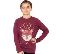 NOROZE Girls Christmas Jumper - Sequin Reindeer Head Bambi Bow Tie Design, Soft Knitted Festive Pullover, Cute Xmas Jumper for Kids, Warm Winter Top Sweater UK Sizes 3-13 Years