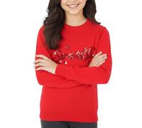 NOROZE Girls Novelty Christmas Jumper - Sequin Sparkle Bow Tie Design, Soft Warm Festive Knit Pullover Sweater, Cute Winter Holiday Xmas Jumper for Kids Red