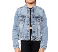 NOROZE Girl's Western Style Jacket Collarless Denim Jacket, Light Blue Washed Jeans Kids Classic Trucker Jacket Denim Biker Casual (13 Years, Light Blue)