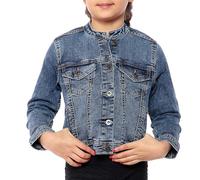 NOROZE Girl's Western Style Jacket Collarless Denim Jacket, Light Blue Washed Jeans Kids Classic Trucker Jacket Denim Biker Casual (11-12 Years, Denim Blue)