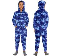 NOROZE Kids All-in-One Boys Camo & Aztec Dad-Son Men's Hooded Unisex Jumpsuit Onesie (9-10 Years, Camo Royal Blue)