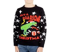 NOROZE Kids Christmas Jumpers Boys Girls Retro Elf Snowman Santa Fairisle Reindeer Novelty Sweater Children Gifts Xmas Jumper (9-10 Years, Roarsome Christmas T-Rex Black)