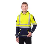NOROZE Kids Hi-Vis Hoodie High Visibility Safety Sweatshirt Top-Unisex Reflective Tape Pullover Jumper-Kangaroo Pocket & Utility Arm Patch for Boys & Girls