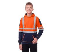 NOROZE Kids Hi-Vis Hoodie High Visibility Safety Sweatshirt Top-Unisex Reflective Tape Pullover Jumper-Kangaroo Pocket & Utility Arm Patch for Boys & Girls