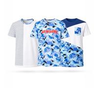 NOROZE Kids Unisex Boys Girls T-Shirt Camouflage Blue Army Contrast Panel Patch Short Sleeve Summer Top (7-8 Years)