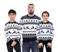 NOROZE Men Women Boys Girls Family Christmas Jumper Ugly Christmas Sweaters Long Sleeve Fairisle Reindeer Snowflake Xmas Tree Knitted Crewneck Sweatshirt (XL, Jumping Reindeer Black)