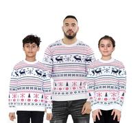 NOROZE Men Women Boys Girls Family Christmas Jumper Ugly Christmas Sweaters Long Sleeve Fairisle Reindeer Snowflake Xmas Tree Knitted Crewneck Sweatshirt (S, Fairisle Reindeer Cream)