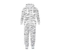 NOROZE Men's All-in-One Playsuit Unisex Bodysuit Zebra & Camouflage Fleece Onesie Jumpsuit (M, Zebra White)