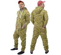 NOROZE Men's All-in-One Playsuit Unisex Bodysuit Zebra & Camouflage Fleece Onesie Jumpsuit (XL, Camo Khaki)