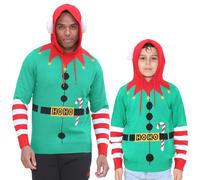 NOROZE Men's Boys Christmas Jumper Hoodie Unisex ELF HoHo Candy Cane 3D Knitted Pullover Kids Family Xmas Matching Top (9-10 Years, Elf Candy Cane Green)