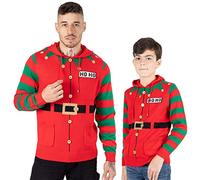 NOROZE Men's Boys Christmas Jumper Hoodie Unisex ELF HoHo Candy Cane 3D Knitted Pullover Kids Family Xmas Matching Top (L, Elf Hoho Red)