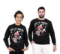 NOROZE Men's Boys Matching Christmas Sweatshirt Novelty Let it Snow Elf Reindeer Ugly Sweater Unisex Family Xmas Jumper Dad Son Top (S, Let It Snow Black)