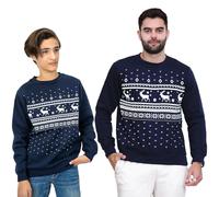 NOROZE Men's Boys Matching Christmas Sweatshirt Novelty Let it Snow Elf Reindeer Ugly Sweater Unisex Family Xmas Jumper Dad Son Top (XXL, Fairisle Reindeer Navy)