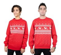 NOROZE Men's Boys Matching Christmas Sweatshirt Novelty Let it Snow Elf Reindeer Ugly Sweater Unisex Family Xmas Jumper Dad Son Top (XL, Fairisle Reindeer Red)