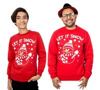 NOROZE Men's Boys Matching Christmas Sweatshirt Novelty Let it Snow Elf Reindeer Ugly Sweater Unisex Family Xmas Jumper Dad Son Top (XL, Let It Snow Red)