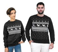 NOROZE Men's Boys Matching Christmas Sweatshirt Novelty Let it Snow Elf Reindeer Ugly Sweater Unisex Family Xmas Jumper Dad Son Top (XL, Fairisle Reindeer Black)