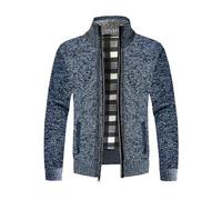 NOROZE Mens Cardigans | Plain Knit Cardigan Full Zip Up Sweater | Stand-Up Collar with 2 Side Pockets Long Sleeve Cardigan | Winter Coat Knitted Jumper | Plain Casual Knitwear Outerwear Denim