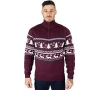 NOROZE Men's Christmas Jumper Novelty Fair Isle Sweater Chunky Knit Xmas Jumpers for Women Unisex Pullover (XL, Burgundy)