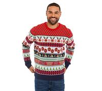 NOROZE Men's Christmas Jumper Novelty Fair Isle Sweater Chunky Knit Xmas Jumpers for Women Unisex Pullover (L, Reindeer Stripe Ecru)