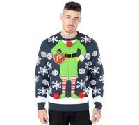 NOROZE Men's Christmas Jumpers Xmas Santa to The Pub Reindeer Novelty Unisex Long Sleeves Crew Neck Winter Pullover Top (S, Gift Elf Navy)