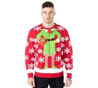 NOROZE Men's Christmas Jumpers Xmas Santa to The Pub Reindeer Novelty Unisex Long Sleeves Crew Neck Winter Pullover Top (M, Gift Elf Red)