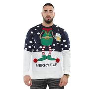 NOROZE Men's Christmas Jumpers Xmas Santa to The Pub Reindeer Novelty Unisex Long Sleeves Crew Neck Winter Pullover Top (M, Merry Elf Navy)