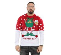 NOROZE Men's Christmas Jumpers Xmas Santa's elf and Merry Elf Costume Novelty Unisex Long Sleeves Crew Neck Winter Pullover Top (S, Merry Elf Red)