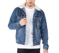 NOROZE Mens Denim Jacket with Detachable Sherpa Collar Classic Fur Jean Trucker Coat (L, Denim Blue)
