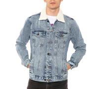 NOROZE Mens Denim Jacket with Detachable Sherpa Collar Classic Fur Jean Trucker Coat (M, Light Blue)