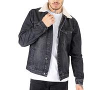 NOROZE Mens Denim Jacket with Detachable Sherpa Collar Classic Fur Jean Trucker Coat (XXL, Black)
