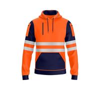 NOROZE Mens Hi Vis Hoodie with Reflective Tape, Pullover High Vis Hoodie for Safety Workwear- 4 Utility Zipped Pockets, Work Hoodies for Men, High Visibility Hooded (M, Style 4: Neon orange/Navy)