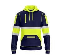 NOROZE Mens Hi Vis Hoodie with Reflective Tape, Pullover High Vis Hoodie for Safety Workwear- 4 Utility Zipped Pockets, Work Hoodies for Men, High Visibility Hooded (XXL, Style 2: Neon Green/Navy)