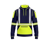 NOROZE Mens Hi Vis Hoodie with Reflective Tape, Pullover High Vis Hoodie for Safety Workwear- 4 Utility Zipped Pockets, Work Hoodies for Men, High Visibility Hooded (XXL, Style 3: Neon Green/Navy)