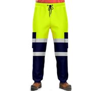 NOROZE Mens Hi Vis Trousers Work Utility & Safety Trousers with Reflective Tape |Two Tone High Visibility Jogging Bottoms, Combat Side Pocket Overtrousers, Lightweight (XXL, Style 4: Neon Green/Navy)
