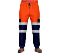 NOROZE Mens Hi Vis Trousers Work Utility & Safety Trousers with Reflective Tape |Two Tone High Visibility Jogging Bottoms, Combat Side Pocket Overtrousers, Lightweight (XL, Style 4: Neon Orange/Navy)