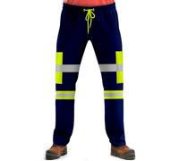 NOROZE Mens Hi Vis Trousers Work Utility & Safety Trousers with Reflective Tape |Two Tone High Visibility Jogging Bottoms, Combat Side Pocket Overtrousers, Lightweight (XXL, Style 2: Neon Green/Navy)